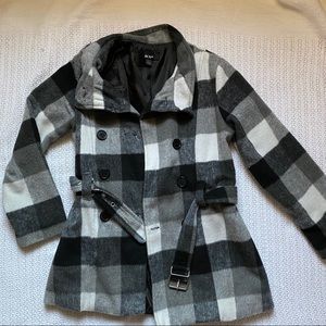 Black and White Plaid Trench Coat